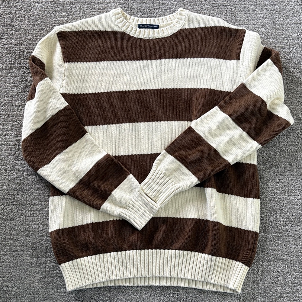 Brandy Melville Striped Brown and Cream crew neck  Sweater preppy style